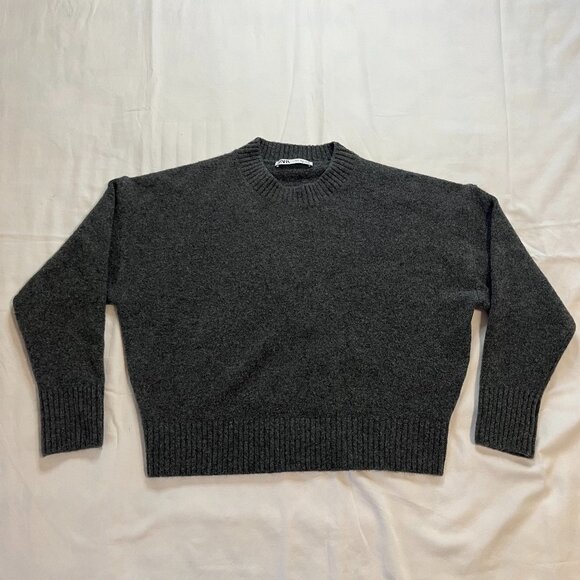 Zara Sweaters - Zara Dark Gray Wool Blend Cropped Crewneck Sweater | Size S